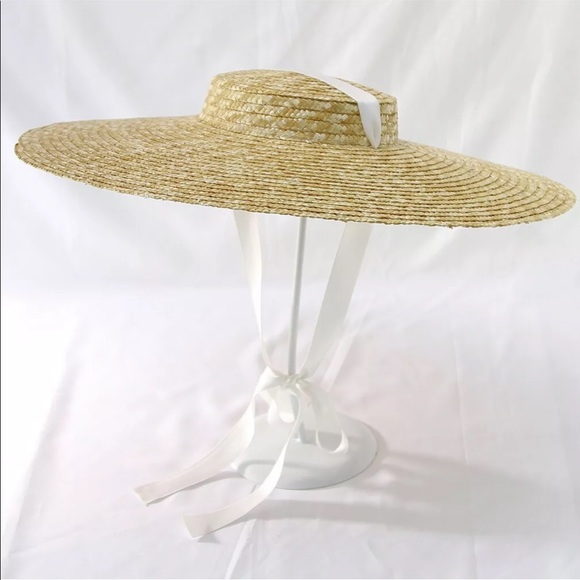 Derby flat boater tilt wide Brim Straw Ribbon hat - Picture 8 of 11